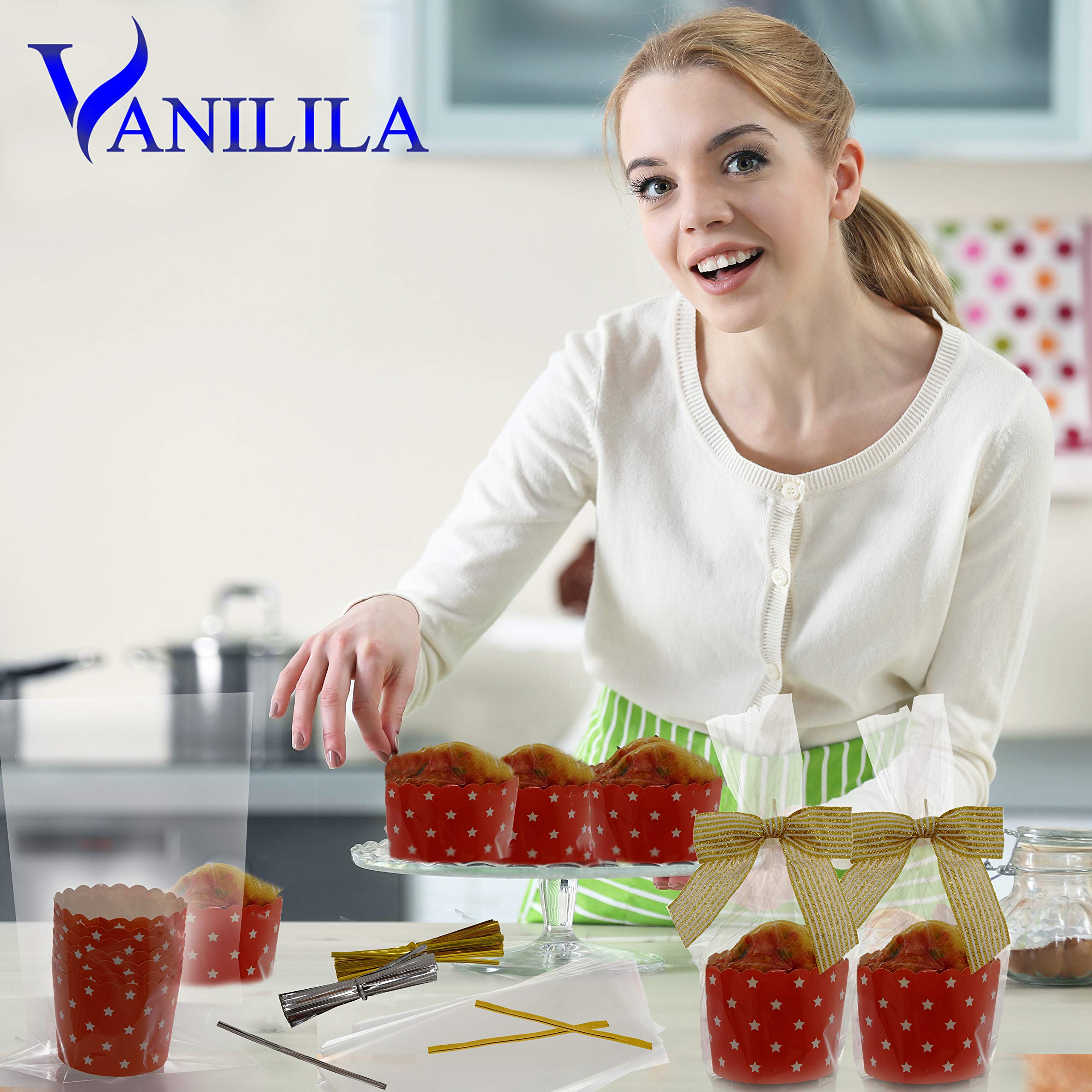 VANILILA Clear Cellophane Bags 100ct with Ties & 10 Bows - 40MM Thickness 6x9\