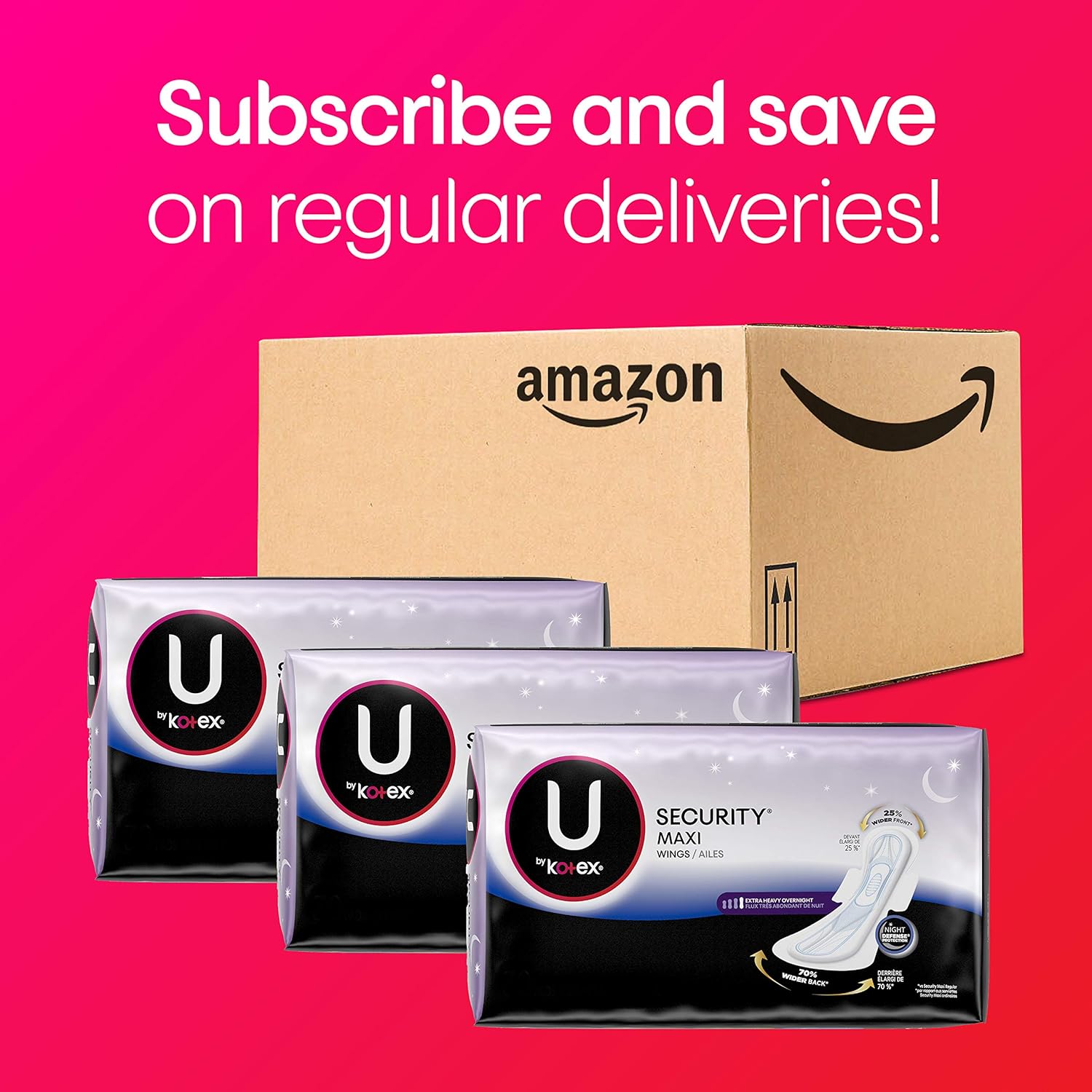 U by Kotex Security Feminine Maxi Pad with Wings, Overnight, Extra Heavy, Unscented, 24 Count (2 Packs of 12) (Packaging May Vary): Health & Personal Care