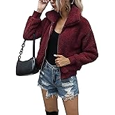 AKEWEI Women's Short Faux Fur Coat Casual Shaggy Jacket with Pockets Warm Winter Zip-Up Fluffy Outwear