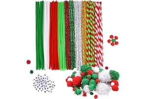 Livder Christmas Pipe Chenille Cleaners Stems Set, DIY Art Craft Pom Poms, Self Adhesive Wiggle Eyes Supplies Decorations