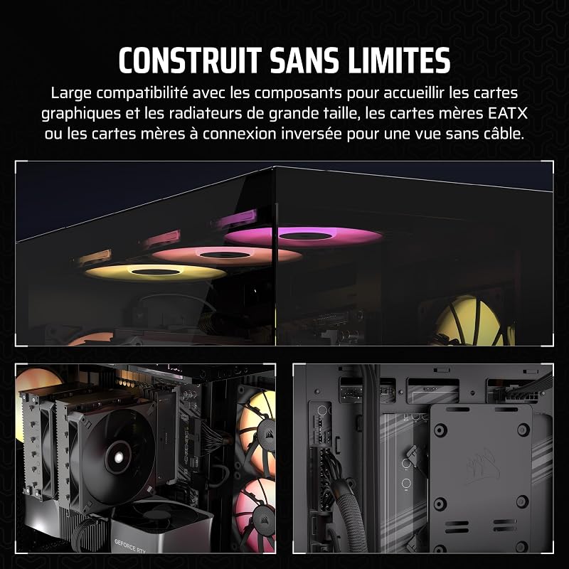 iCUE LINK 3500X RGB Boîtier PC ATX Mid-Tower à Double Chambre – Verre Trempé Panoramique, Connexion Inversée Compatible avec La Carte Mère, 3X Ventilateurs iCUE Link RX120 RGB Inclus – Noir