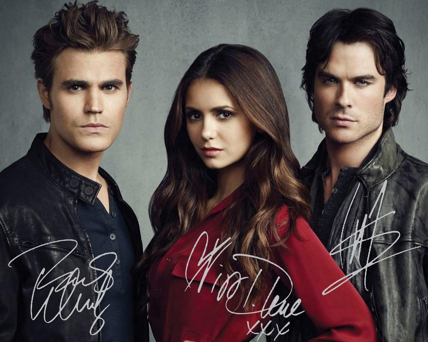 Photographs - Photo The Vampire Diaries - Paul Wesley & Nina Dobrev & Ian Somerhalder Signed Autographed 8 x 10