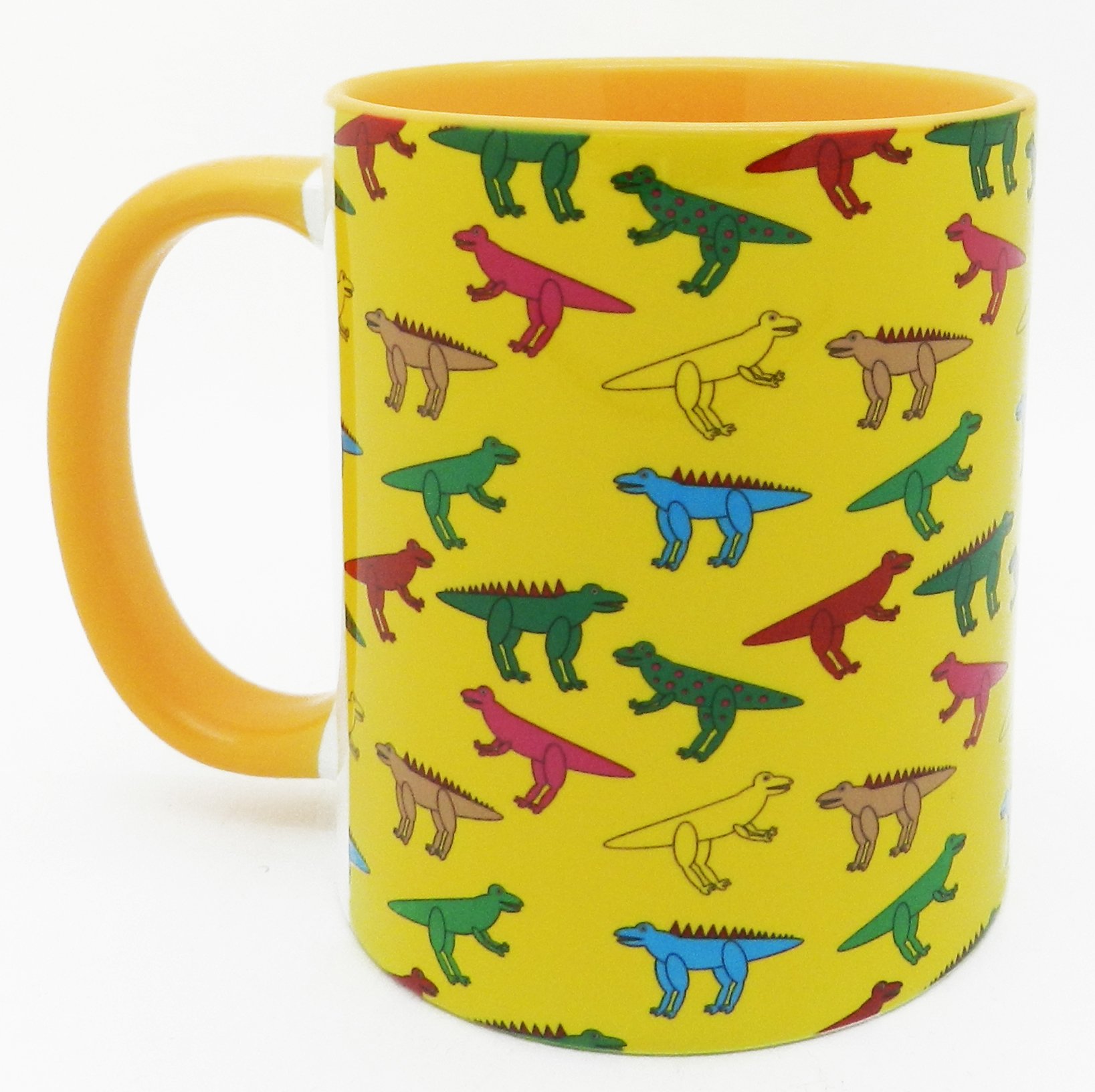 Half a Donkey The Colourful Dinosaur Mug with Yellow Inner and Handle