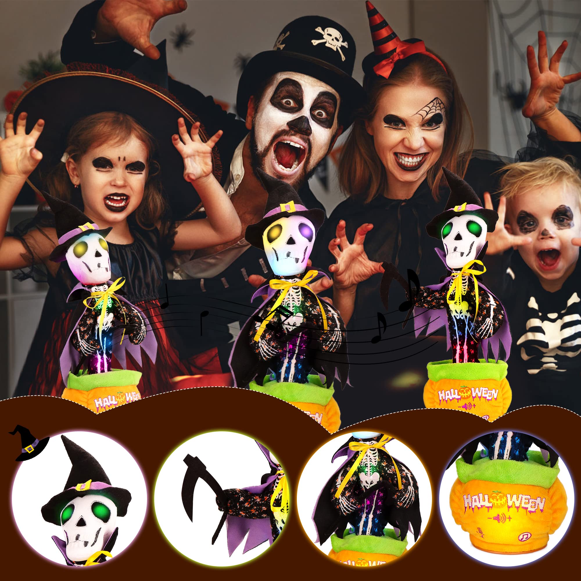 FATIRO Halloween Skull Talking, Singing, Repeating, Twisting, Glowing, Shaking, Dancing Skeleton, Decorating, Halloween Party Gifts