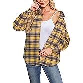 Besshopie Button Down Plaid Flannel Shirts for Women Long Sleeve Shacket Oversized Casual Blouses Tops