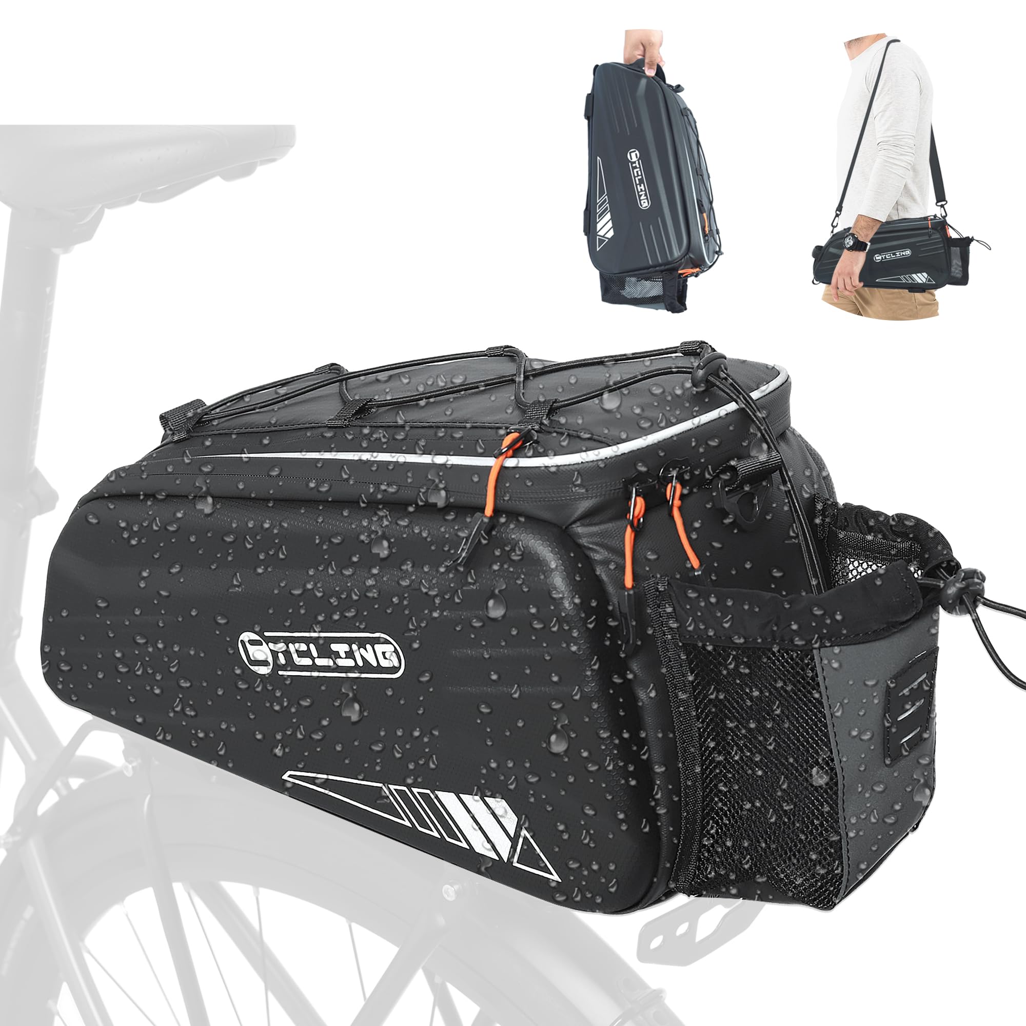 Photo 1 of Febabilo Bike Bags for Bicycle Rear Rack - 10L EVA Hard Shell Waterproof 3-in-1 Ebike Trunk Cargo Pannier Bag with Reflective Strip & Shoulder Strap for Commuter Travel Outdoor Cycling Accessories