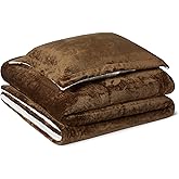 Amazon Basics Reversible Sherpa Comforter Set with Pillow Sham, Brown, Twin/Twin XL