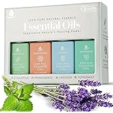 Pursonic Essential Oils Set - Top 4 Aromatherapy Oils - 100% Pure for Diffusers, Home, Massage & Bath - Eucalyptus, Frankince