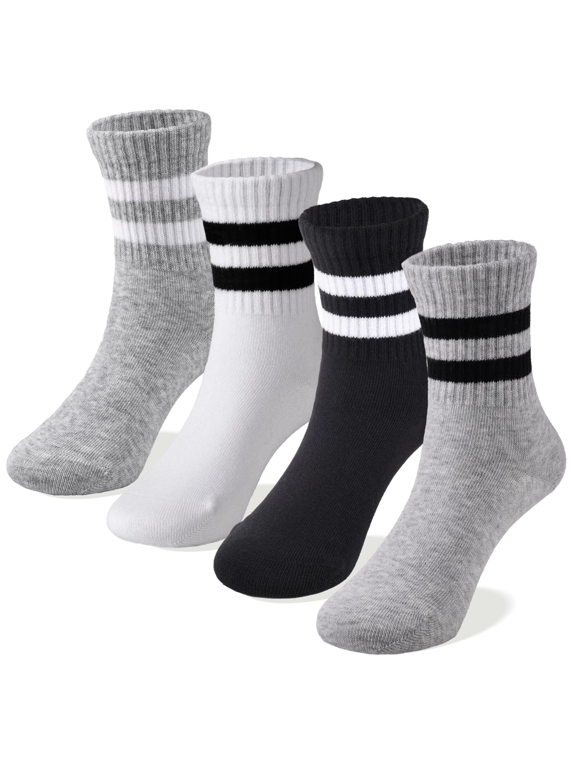 Photo 1 of COTTON DAY Unisex School Kids Boys Girls Soft Cotton Athletic Socks with Black Gray Stripes 10-12 Years XL (12)