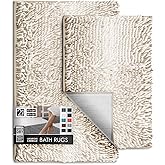 Hearth & Harbor Bathroom Rugs, Chenille Bath Mat - Machine Washable Bath Mats for Bathroom Non-Slip Backing Rubber, Quick Dry Bathroom Mat, 17 x 24 + 20 x 32 - Ombre Beige