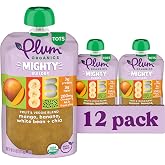 Plum Organics +12 Months Baby Food - Mango, Banana, White Bean &amp; Chia | 12 Pack - Organic - 4 oz - Non-GMO On-The-Go Pouches for Baby &amp; Toddler Meals - Strict standards, Rigorous testing