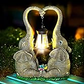 Vereemy Elephant Statue Garden Decor with LED Solar Lights-Set of 2 Good Luck Elephant Outdoor Statue Valentine's Day Decorations for Yard Patio,Porch,Home for Women