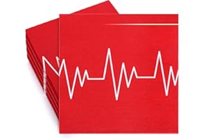 Whaline Nurse Theme Paper Napkins 6.5 x 6.5 Inch Red Heart Rate Printed Disposable Luncheon Napkins Doctor Grad Lunch Napkins for Nurse Graduation Dinner Buffet Tableware Party Supplies, 100 Pack