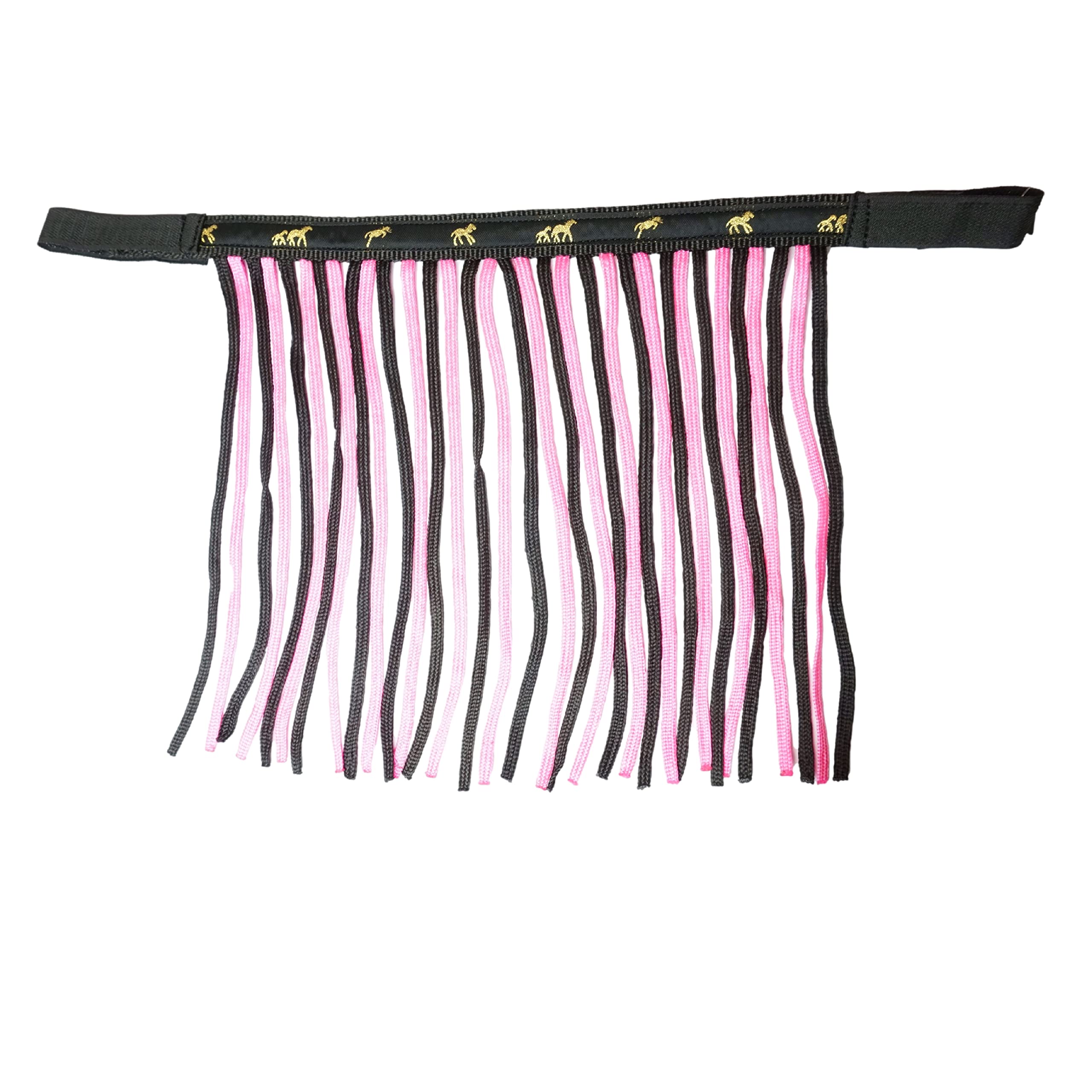 Fly Fringe for Horses, Fly Mask with Fringes and Fastening, Fly Cover for Shetty, Pony, Cob, Warmblood, Kb (Warmblood (Full), Black-Pink)
