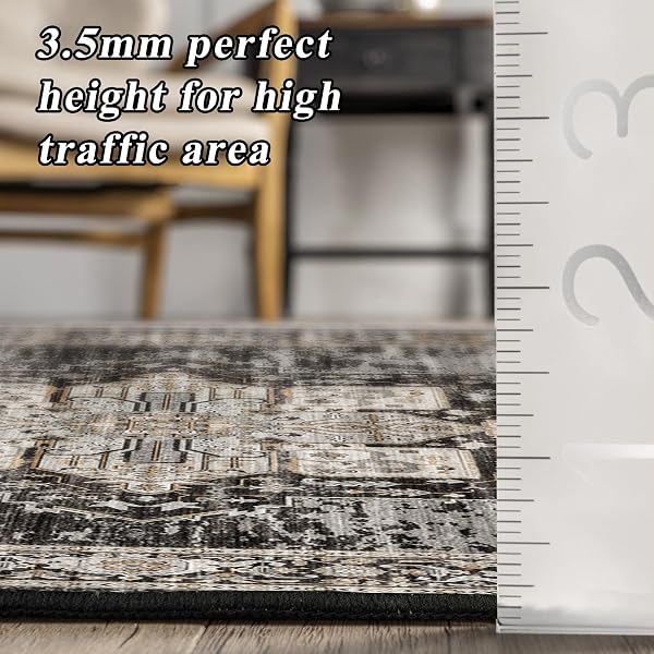RUUGME HALLWAY 3X10 RUNNER RUG – WASHABLE RUGS WITH NON SLIP BACKING ULTRA THIN STAIN RESISTANT CARPET FOR KITCHEN LIVING ROOM BEDROOM VINTAGE TRIBAL RUGS FOR FLOOR DECORATION MAT 3X10 BLACK