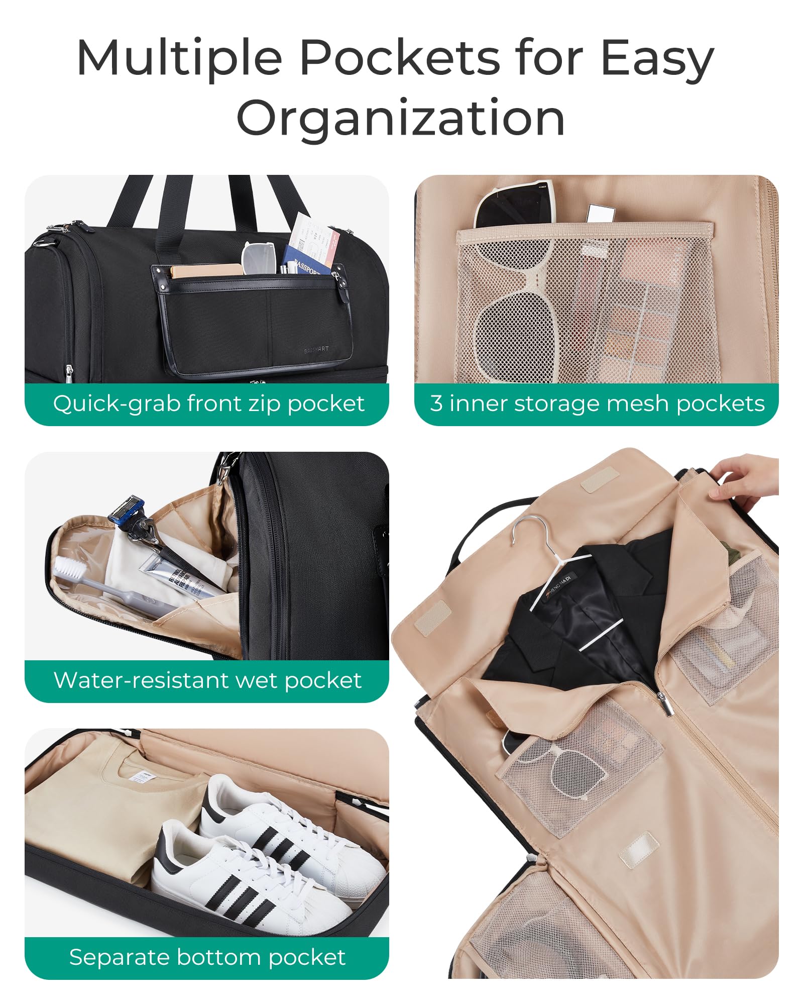 BAGSMART Medium Garment Bags for Travel, Convertible Travel Garment Duffle Bag Suit Bags for Women, 2 in 1 Garment Bags with Shoe Compartment