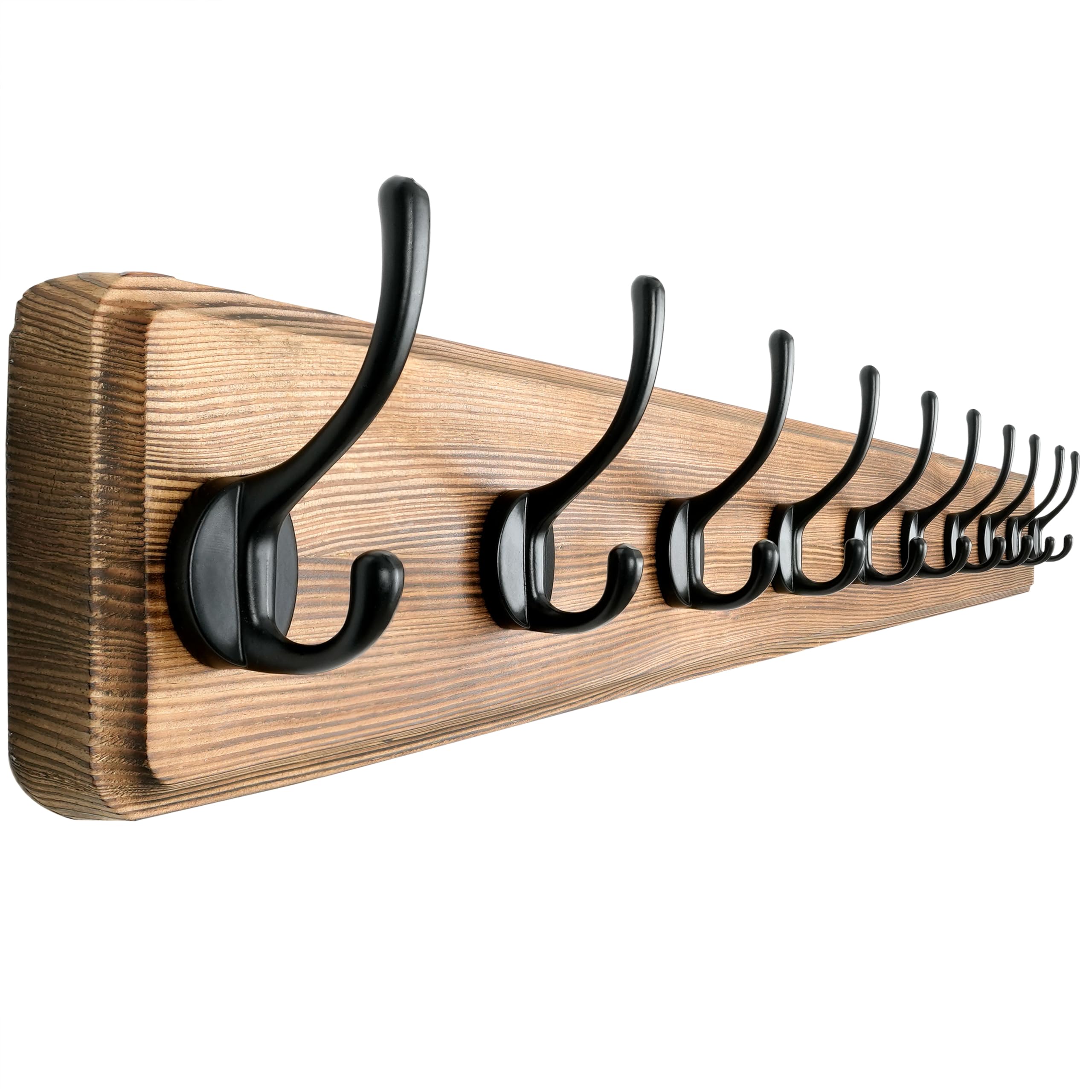 Dseap Coat Rack Wall: 97cm Long, Patented, Heavy-Duty, 10-Double-Hooks Wooden Wall Mounted Coat Rack Coat Hanger Hook Rail for Winter Coats Hat Jacket Clothing, Natural & Black