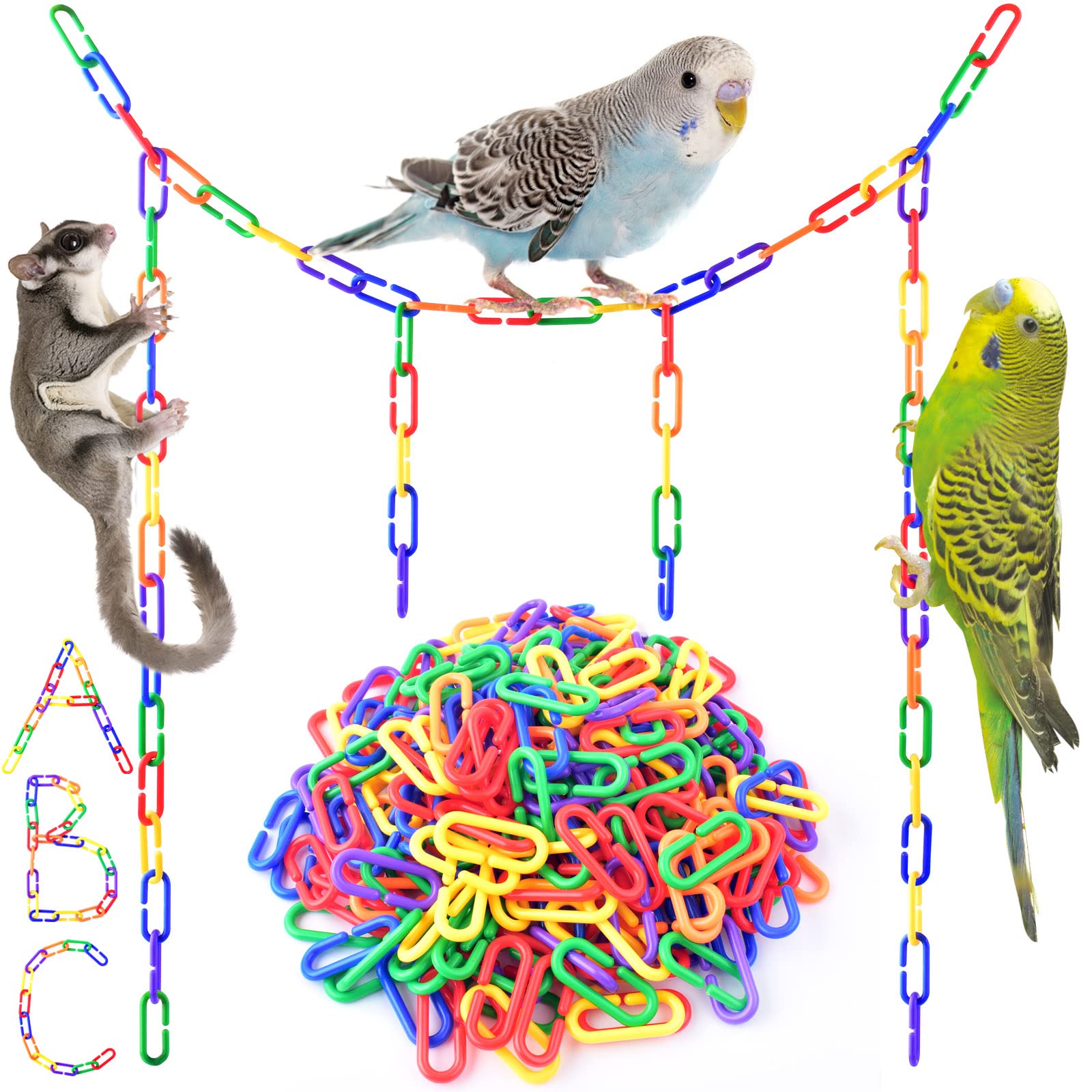 Photo 1 of Bissap Plastic Chain Links Birds 250pcs, Mix Color Rainbow DIY C-Clips Chains Hooks Swing Climbing Cage Toys for Sugar Glider Rat Parrot Bird, Children's Learning Toy