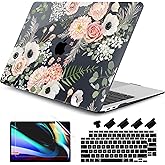 DONGKE Compatible with MacBook Air 13 inch Case 2021 2020 2019 2018 Release A2337 M1 A2179 A1932 with Retina Display Touch ID, Plastic Hard Shell & Keyboard Cover - Dried Flowers