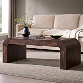 ALLTUFO 48" Modern Curved Coffee Table, Wood Minimalist Center Table, Brown | Large Minimalist Living Room Tables w/Wood Thick Design, Mid Century Modern Rectangle Coffee Table for Living Room, Office