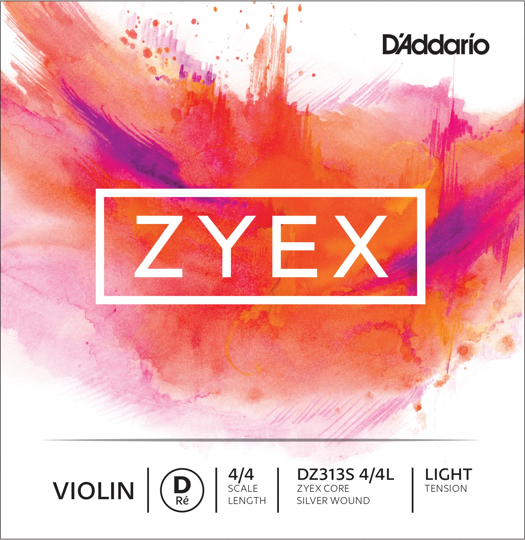 D'Addario Zyex 4/4 Scale Light Tension Single Silver D String for Violin