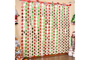 MEGA-LOOPOLIS Mega-L 2 Pack Christmas Foil Fringe Curtains Christmas Party Decorations 3.3 X 6.6 ft Red Silver Green Tree Tinsel Photo Booth Props Backdrop Streamers for New Year and Ugly Sweater Party