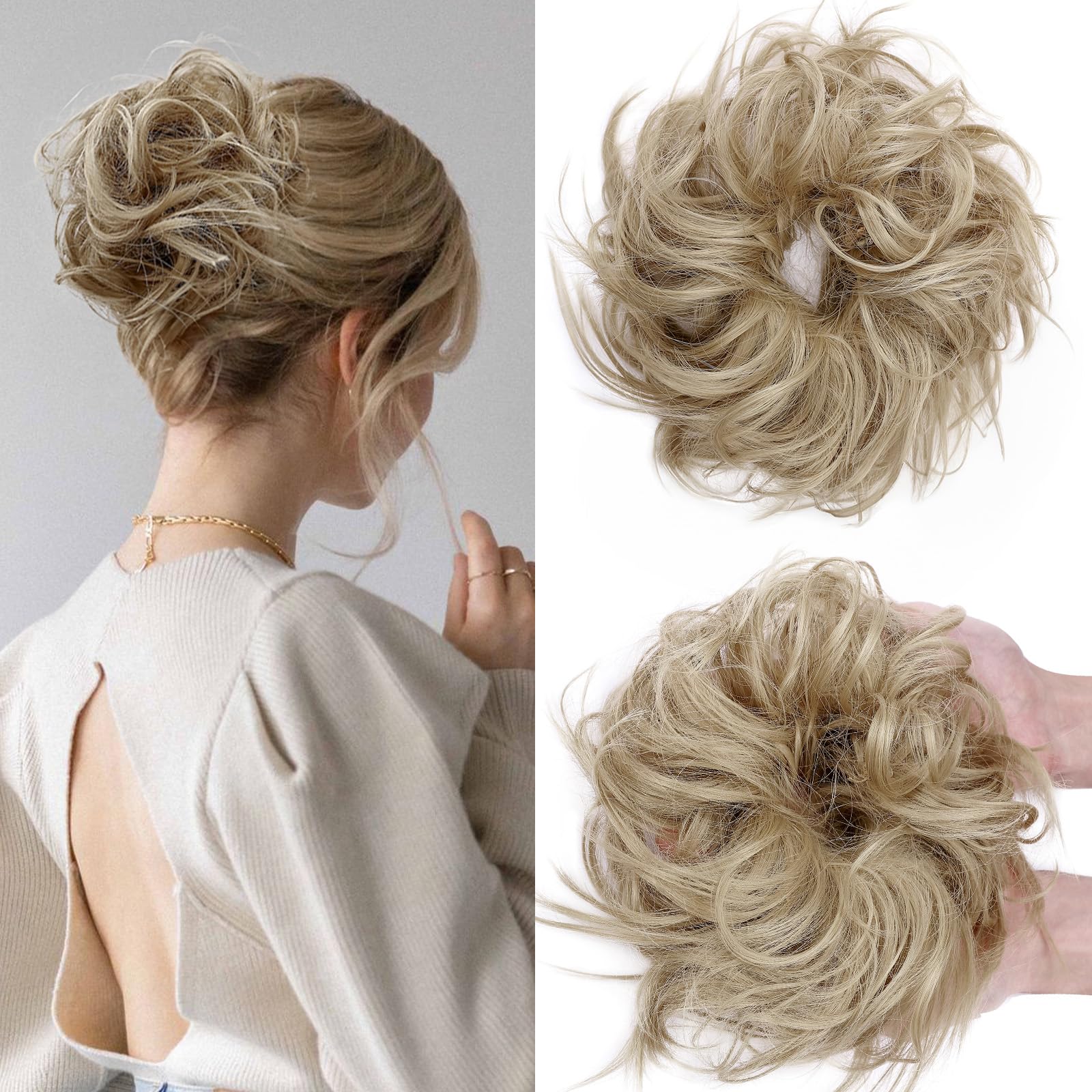 SEGOHAIR 45g Tousled Updo Hair Pieces Messy Bun Hair Scrunchies Synthetic Wavy Hair Scrunchy Extension Puff Scrunchy Hairdo Ash Blonde