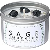 Empath Energy Clearing 8 Oz. Candle, Smudging, Clear Negative Energy, Sage with Black Tourmaline Crystals