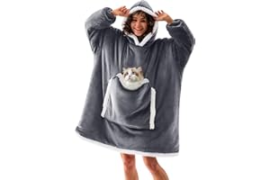JOYWOO Wearable Blanket Hoodie, Birthday Gifts for Women Men Mom, Oversized Hooded Blanket for Adult, Cozy Fuzzy Sherpa Sweatshirt Blanket with Giant Pocket and Winter Gifts, Grey