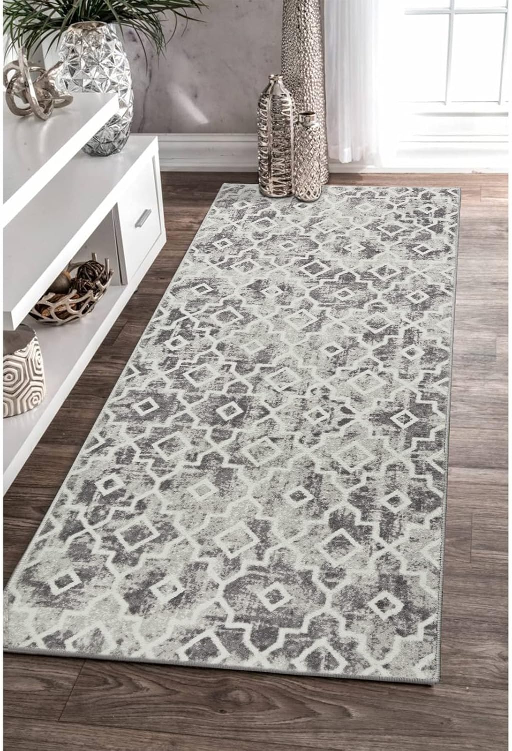 Rugs, Pads & Protectors - Wonnitar Moroccan Washable Area Rug - 2x4.3 Grey Kitchen Runner Rug Non-Slip Entryway Rug Modern Geometric Trellis Throw Rug Faux Wool Distressed Floor Carpet for Hallway Bedroom Bathroom