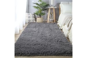 CAIYUECS Area Rugs for Bedroom Living Room: 4x6 Grey Fuzzy Shag Shaggy Rug - Soft Plush Furry Bedside Dorm Throw Rug - Indoor Floor Carpet for Kids Girls Boys Home,Dark Gray