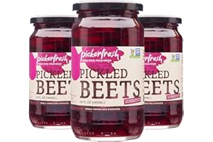 Pickerfresh Pickled Beets, 16 Oz, Pack of 3, 100% Natural and Certificated Crinkle Cut Sliced Beetroot, No Artificial Color, and No Preservatives, Non-GMO, Gluten Free, Kosher, Ready to Eat