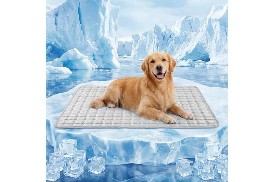 FunFurry Cooling Mat for Dogs,44"X32" Extra Large Pet Pad,Q-Max>0.5 Rapid Cooling Dense Weave Fabric,Washable Kennel Mat with Non-Slip Bottom (Light Grey, XL)