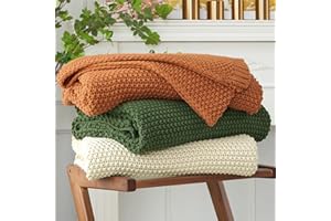 LONGHUI BEDDING Chunky Cable Knit Throw Blanket Lightweight Beige 100% Organic Cotton Blanket for Sofa Couch Bed Baby Nursery, Rustic Shabby Chic Modern Farmhouse, 60” x 80”
