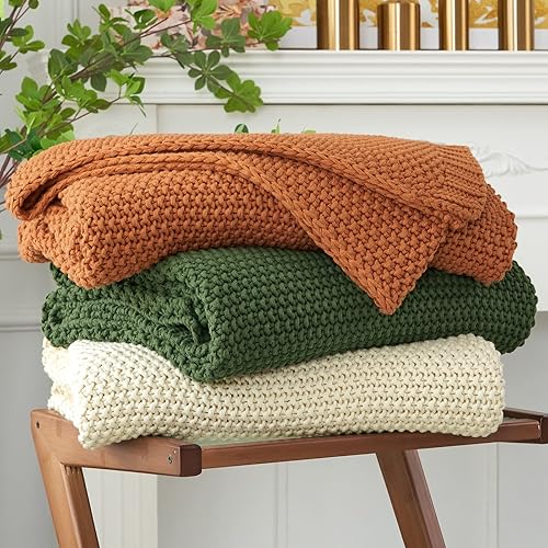Longhui bedding Chunky Cable Knit Throw Blanket Lightweight Cream