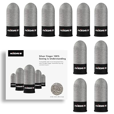 ACEDAYS Gaming Finger Sleeves,100% Visible Silver Fibers,Just Right Pressure/Breathable/Sweatproof,Gaming Gloves for PUBG Mobile/Knives Out/Call of Duty Mobile(10pcs) M