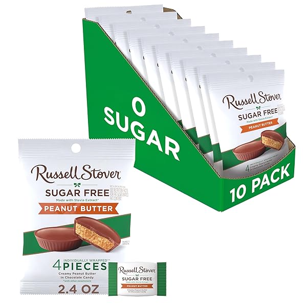 RUSSELL STOVER SUGAR FREE PEANUT BUTTER CHOCOLATE CANDY, 2.4 OZ. BAG (PACK OF 10)