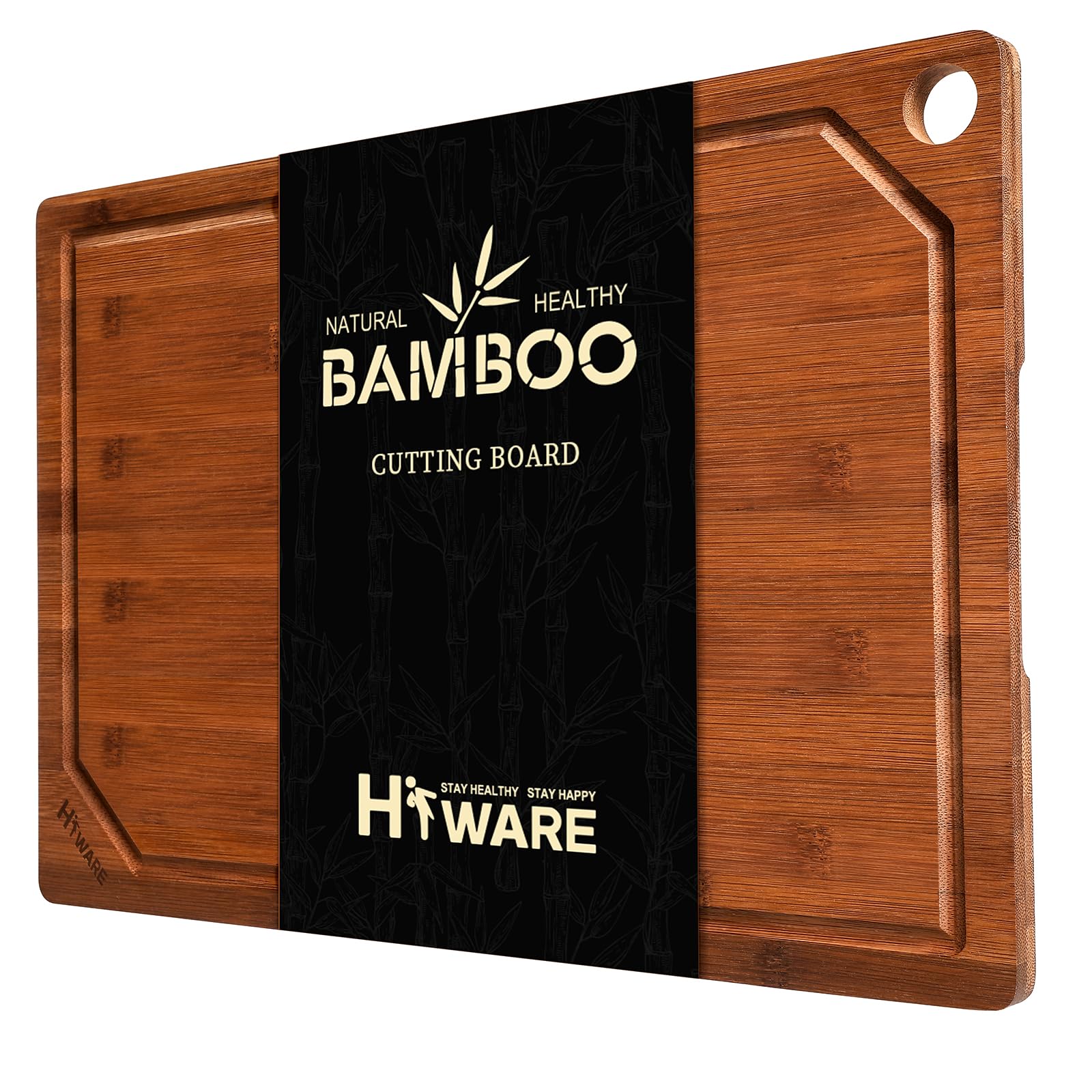Photo 1 of Hiware Wood Cutting Boards for Kitchen, Heavy Duty Bamboo Cutting Board with Juice Groove, Bamboo Chopping Board Set for Meat, Vegetables - 18" x 12"