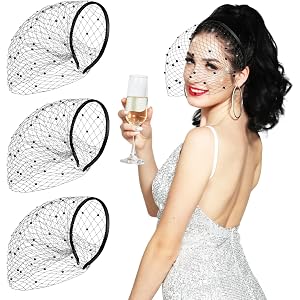 XGHSHW 3 Pack/6Pack Black Birdcage Veil Headband for Women | Rhinestone Mesh Face Veil, for Funeral, Halloween Party, Wedding