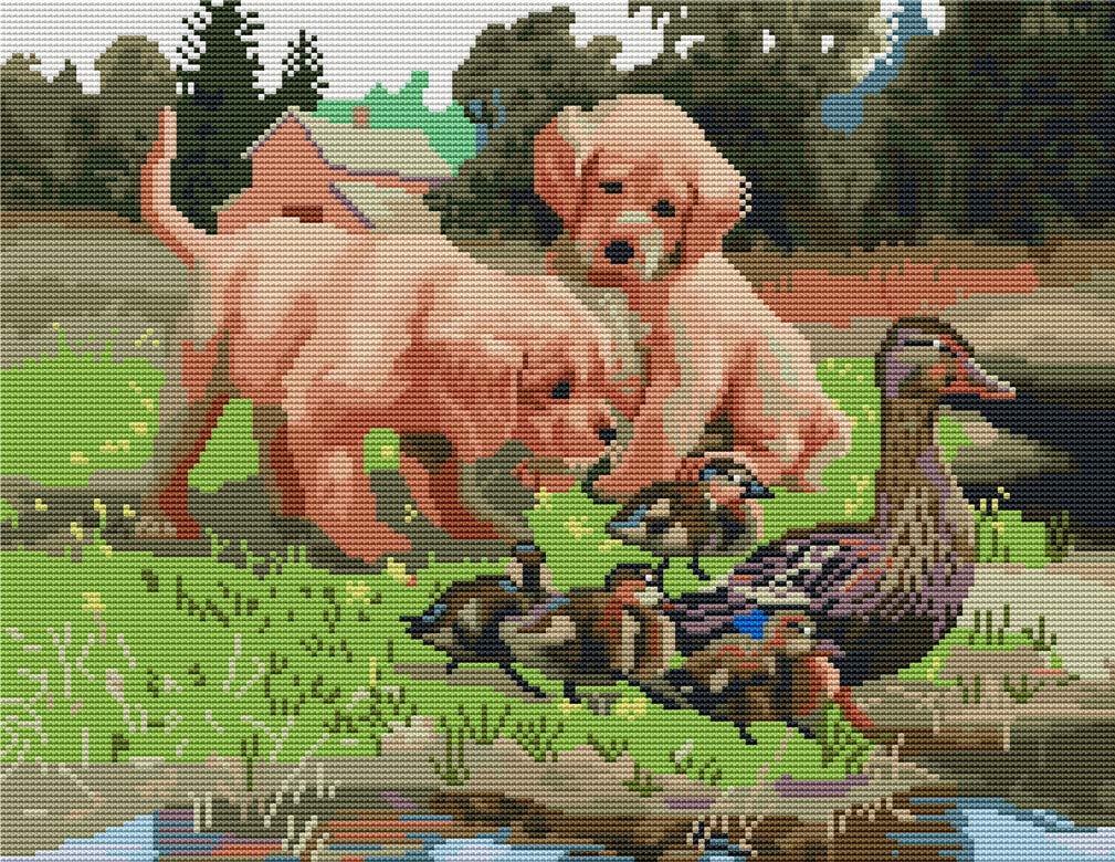 Abillyn Embroidery Cross Stitch Kits Dogs and Gooses Stamped with Printed Pattern Starter Kit (Dogs)