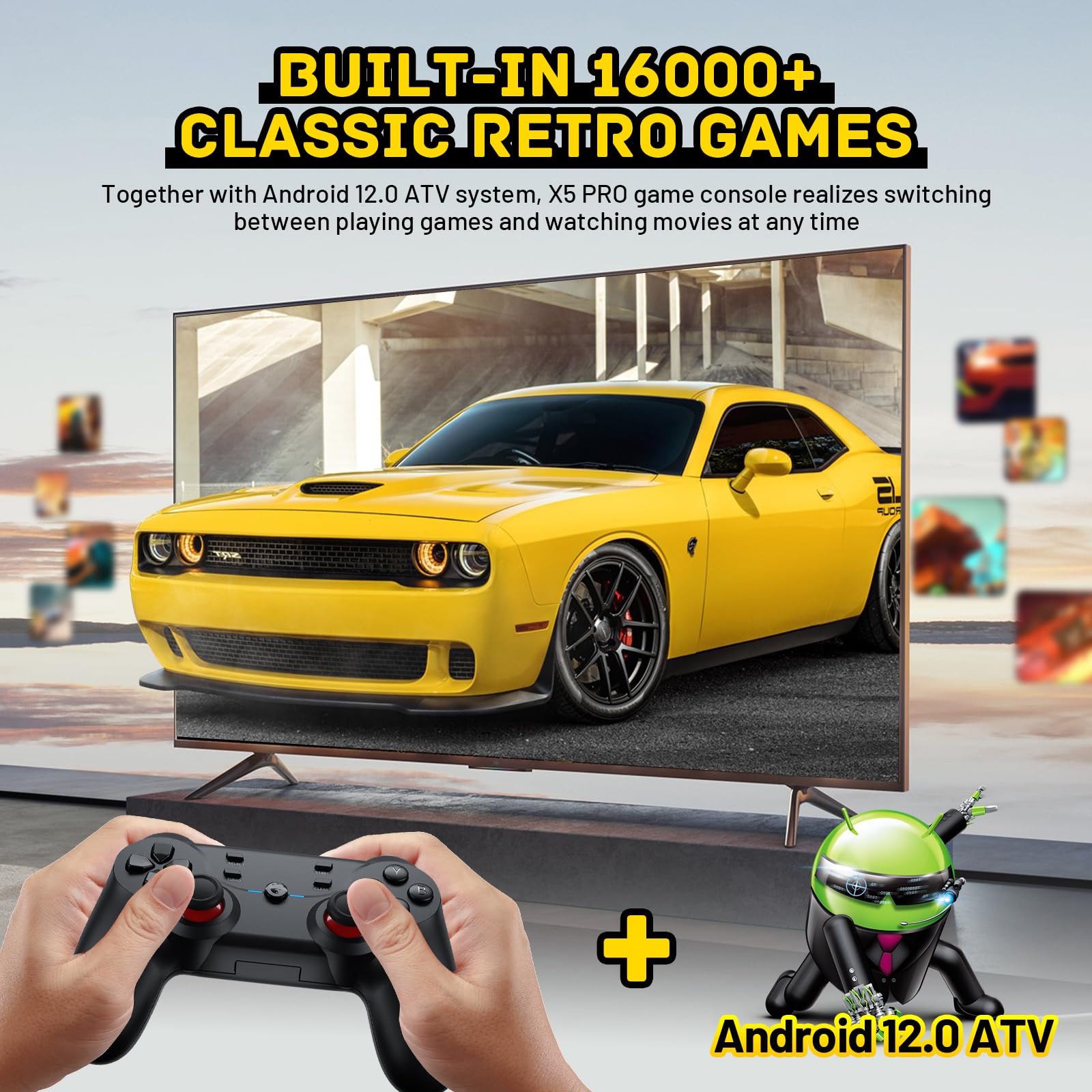 Kinhank Super Console X5 PRO Retro Gaming Console with 16000+Games,Android 12.0 OS,Emulator System,8K UHD Output,WI-FI 6,BT 5.0,SATA 3.1,AV1,Rock Chip RK3588S,Gigabit Ethernet,Wireless Controller