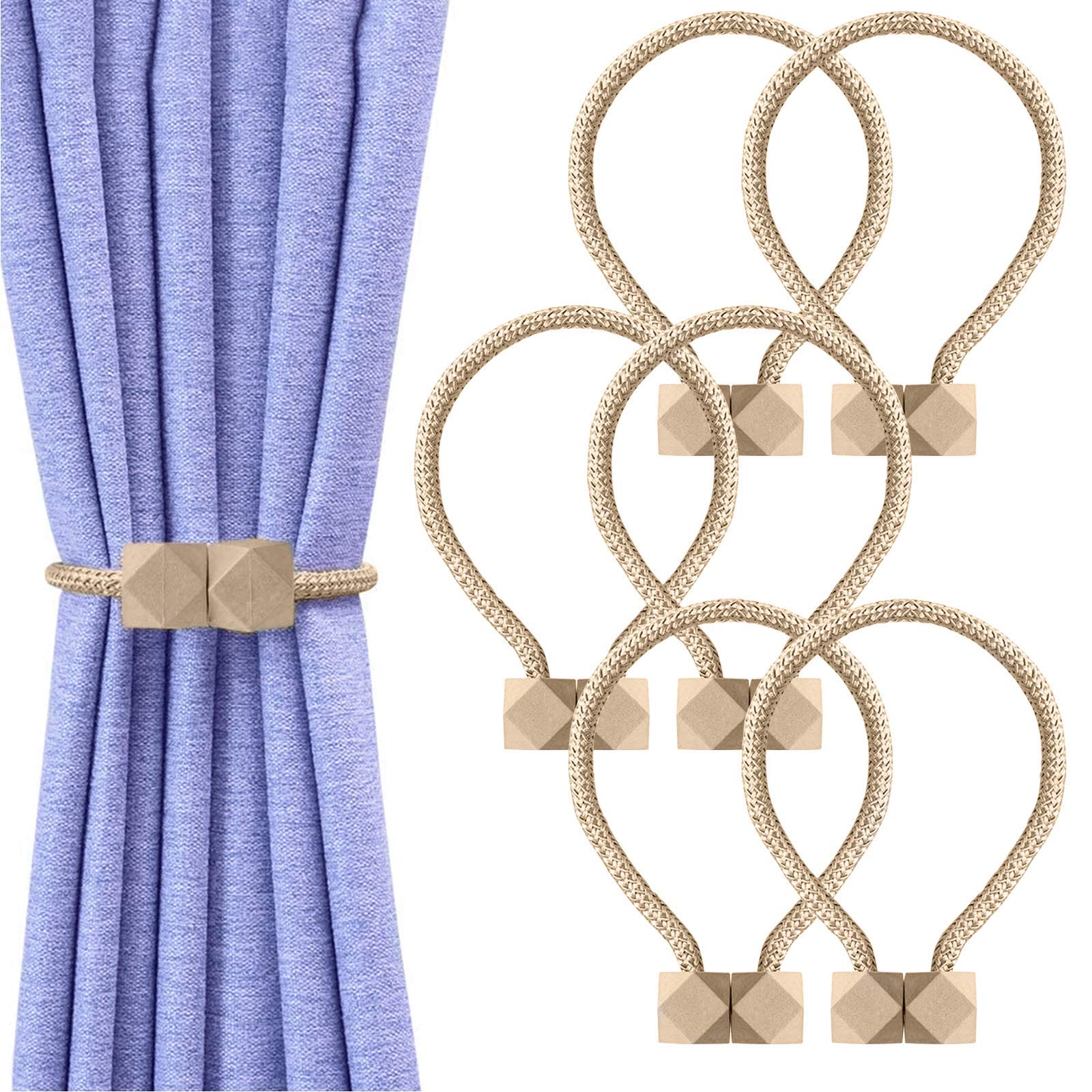 6 Pcs Magnetic Curtain Tie Backs, European Curtain Tiebacks Curtain Holdbacks Modern Simple Style Drape Tie Backs, Magnetic Curtain Buckle Clips for Home Hotel Office Window Drapery Decoration (Beige)