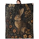 vnlvnl Vintage Bunny Blanket Lightweight Flannel Blankets Gifts for Adults Woodland Autumn with Rabbit and Floral Printed Throw for Couch Office Bedroom Fall Winter Decor, 60x50inch