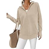 PRETTYGARDEN Womens Fall 2025 Long Sleeve Zip Up Cardigan Sweaters Casual Loose Collared Ribbed Knit Tops Jackets Thumb Hole