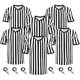 SPTEHW 6 Sets Referee Shirt with Whistle Official Soccer Umpire Jersey Party Halloween Group Costume for Men Woman