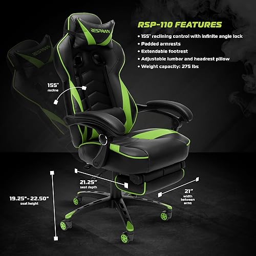 RESPAWN 110 Ergonomic Gaming Chair with Footrest Recliner Racing