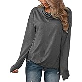 Minthunter Women's Long Sleeve Pullovers Cowl Neck Tunic Shirt Casual Sweatshirt Tops