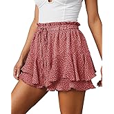 Aoudery Flowy Shorts for Women Casual Boho Floral Skorts Ruffle Mini Skirts Running Tennis Butterfly Chiffon Shorts