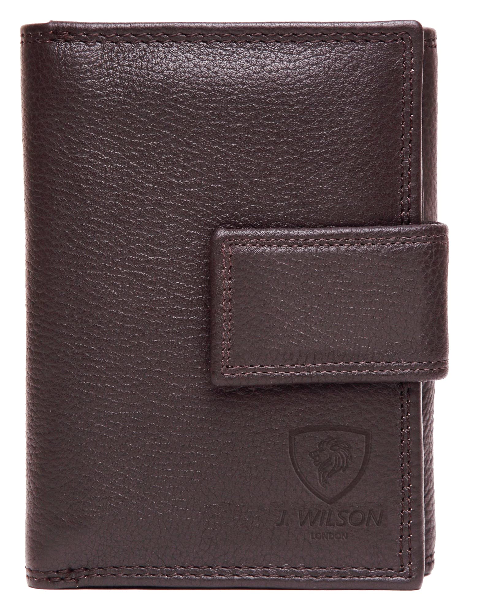 J. Wilson London Ladies RFID Safe Designer Soft Leather Purse Card Women Clutch Wallet with Zip Pocket Gift Boxed (Dark Brown)