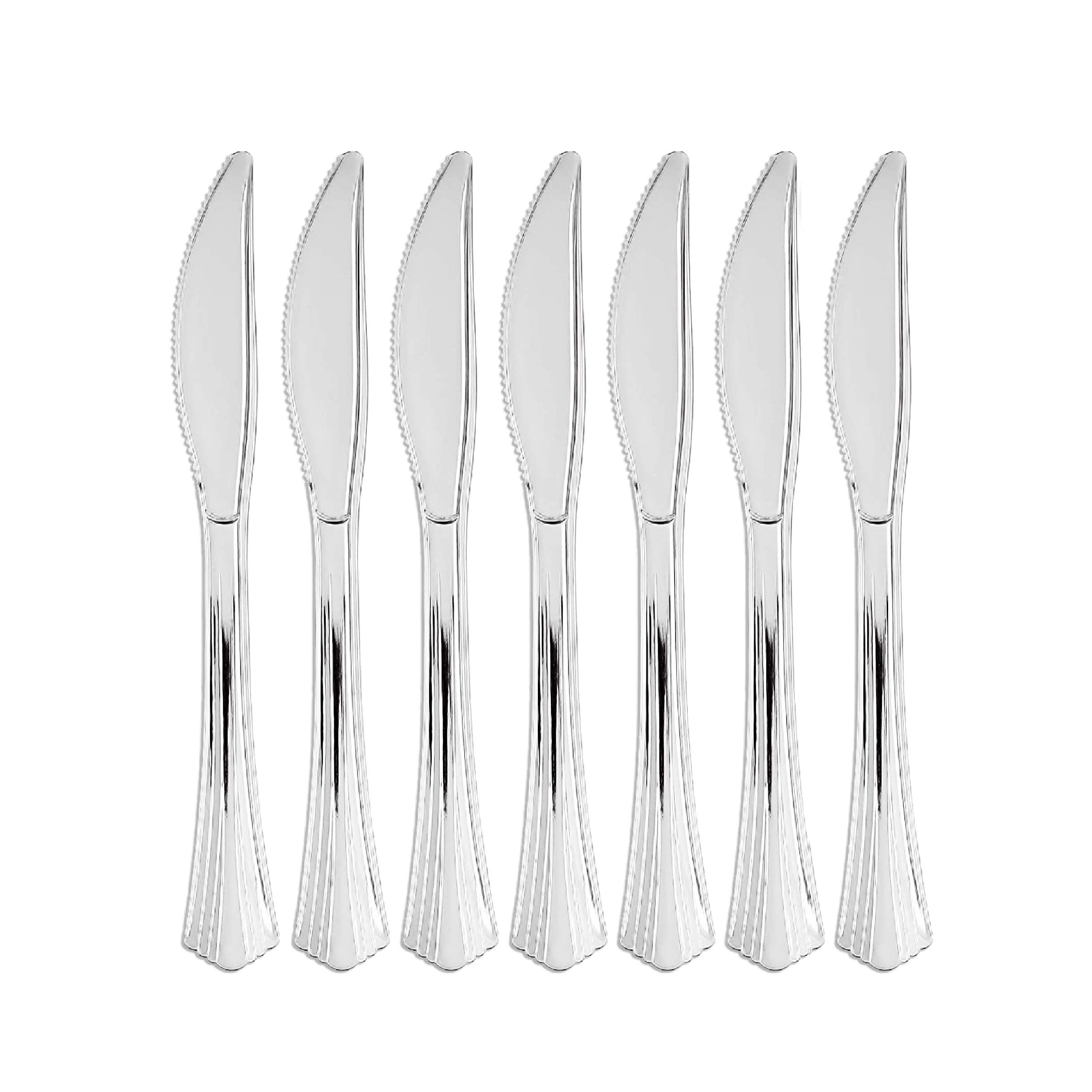 Matana - 100 Premium Reusable Elegant Plastic Knives Set for Wedding Birthday Picnic Party Cutlery - Silver